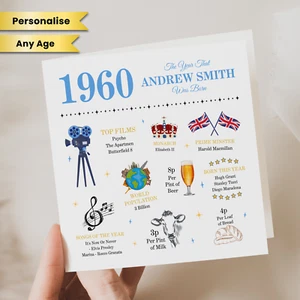 Personalised 65th Birthday Card Him 1960 Year Birth Facts Dad Grandad Friend Him - Picture 1 of 2