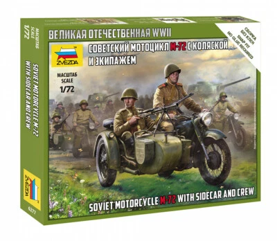 Soviet Motorcycle M-72 With Sidecar And Crew 1:72 Plastic Model Kit ZVEZDA - Immagine 1 di 3