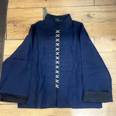 Peacock Ways Art To Wear Womens Black Linen Military Jacket Open Front - Image 1 of 4