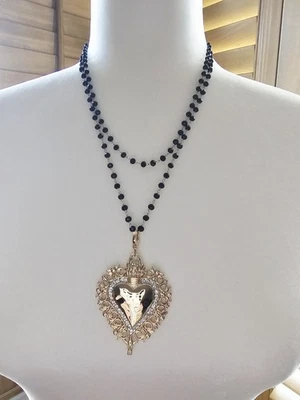 Collar Park Lane Ashton Cuentas Negras Acento Circonita cúbica 2 en 1 Corazón Colgante Collar Foto 1 de 4