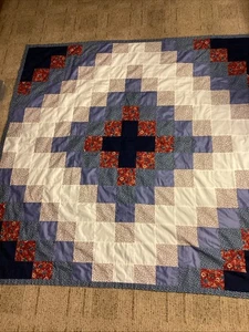 Vintage Hand Stitched Irish Chain? Patchwork Quilt NO STUFFING 60” X 60” - Picture 1 of 11