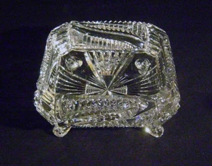 Vintage Cut Glass Lead Crystal Square Bowl on 4 legs: 20 cm wide : rim chips - Picture 1 of 12