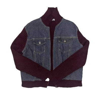 Denim PL Sweater Jacket Pockets Zipper Marsh Landing Western Boho Artsie - Image 1 of 4
