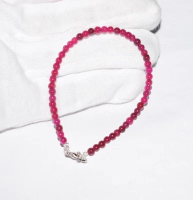 Red Ruby Dyed Gemstone Round 4.5mm Smooth Beads 925 Sterling Silver 8" Bracelet - Image 1 of 4