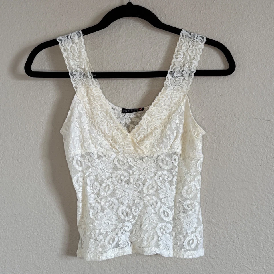 Babydoll Vintage Y2K Mediano Marfil Tanque Cuentas Cuello en V Hada Suave Niña Ángel Foto 1 de 4