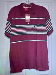 Lada mens polo size medium burgundy striped short sleeve pocket new w/o tag - Picture 1 of 8