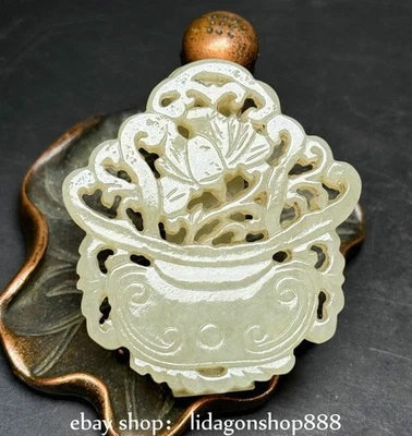 2.2" Antiguo Chino Hetian Jade Tallado Riqueza Flor Estatua Cierre de Cinturón Foto 1 de 4