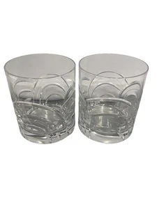 Crystal Double Old Fashioned Glasses Set of 2 – Etched Wave Pattern – 3.5” Tall - Picture 1 of 3
