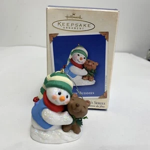 Hallmark Keepsake Christmas Ornament #5 SNOW BUDDIES Snowman w/ Teddy Bear 2002 - Picture 1 of 12