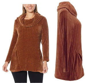 NEW Nina Leonard Sz XL Women TOP Sweater Long-Sleeve Cowl Neck Tunic BROWN SZ XL - Picture 1 of 4