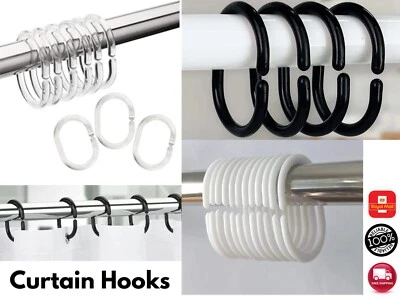 Waterproof Bathroom Shower Curtain Ring or Hooks 180 x 180 CM Clear Black White - Image 1 of 4