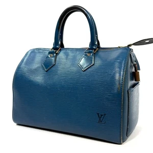 LOUIS VUITTON Epi Speedy 25 Handbag Toledo Blue Grain Leather LV from Japan H-6 - Picture 1 of 24