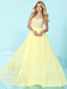 Buttergelb Tiffany 16231 Gala formelles Kleid Gr. 10 VERKAUF! Neu mit Etikett - Bild 1 von 5
