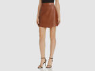 $424 French Connection Women's Brown Mini Asymmetrical Leather Wrap Skirt Size 6