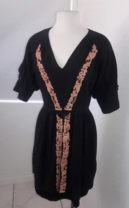 MAYLE 100% SILK BLACK enbroidered 3/4 sleeve DRESS SIZE Small - Picture 1 of 8