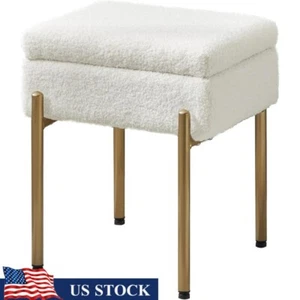 Vanity Stool Chair Storage Ottoman Footstool W/ Metal Legs Makeup Room Bedroom - Picture 1 of 8
