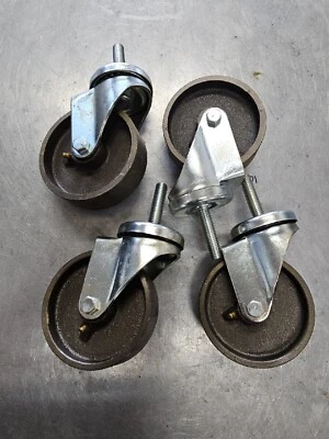 (4 piezas) Rueda de acero de 4 pulgadas giratoria 1/2"-13 rueda de vástago roscado (nueva) Foto 1 de 4