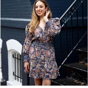 ANTHROPOLOGIE LOVE THE LABEL V-NECK FLORAL MINI DRESS Sz Large - Picture 1 of 12