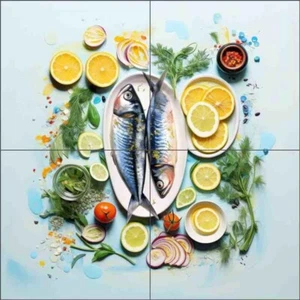 Mural de cerámica arte cocina Irena Orlov salpicadero azulejo pescado OB-ORL25143-2 - Imagen 1 de 7