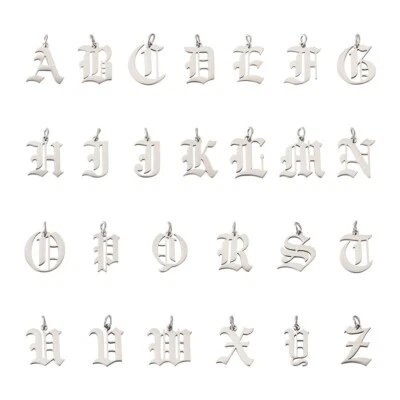 1 juego de colgantes de letras del alfabeto inglés antiguo de acero inoxidable A~Z con anillo de salto Foto 1 de 4
