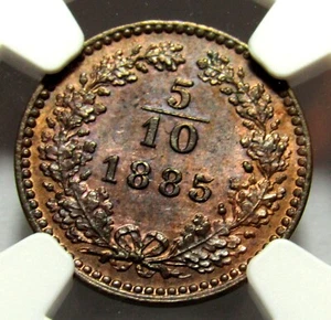 Austria 5/10 Kreuzer coin 1885 KM#2183 NGC MS 64 RB Small Eagle - Picture 1 of 4