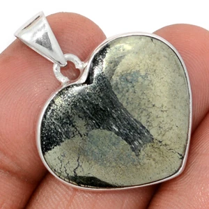 Heart - Natural Pyrite In Magnetite Helar's Gold 925 Silver Pendant CP66874 - Picture 1 of 1