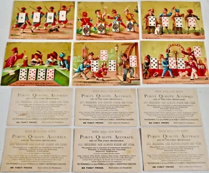 6 TARJETAS COMERCIALES antiguas de la década de 1880 con motivo de cartas de juego para niños HUNTER’S DROGS NJ/PA - Imagen 1 de 17