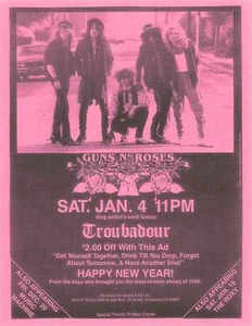 Guns N' Roses Concert Handbill Flyer 1986 Troubadour Hollywood Pink - Picture 1 of 1