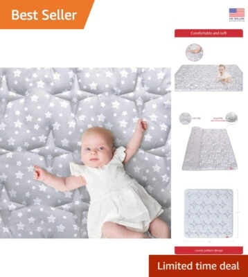 Versátil Alfombra de Juego para Bebé 47" x 47" con Patrón de Estrella Gris - Fácil de Limpiar y Seguro Foto 1 de 4