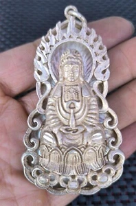 3.14“ Chinese Old Bronze Buddhist Guanyin Guanyin Goddess Talisman Pendant - Picture 1 of 10