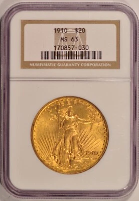 Oro doble águila Saint Gaudens 1910 $20 NGC MS63 oro anterior a 1933 Foto 1 de 4