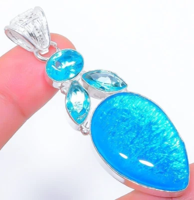 Colgante de joyería de plata de ley 925 hecho a mano con piedras preciosas de ópalo AustralTriplets Foto 1 de 4