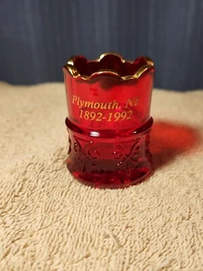 Plymouth Nebraska 1892 - 1992 Anniversary Red With Gold Trim Tooth Pick Holder - Picture 1 of 7