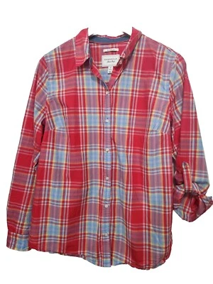 Blusa Charter Club Shirt Shop para mujer rosa a cuadros talla 12 lengüeta enrollable Slv  Foto 1 de 4