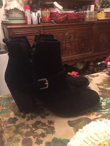 Ivanka Trump Black Leather Suede Ankle Heeled Boots Size 10 M - Picture 1 of 10