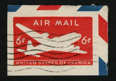 US 1950 #UC18a Air Mail 6c Die 2 Carmine Skymaster Cut Square - Image 1 of 2