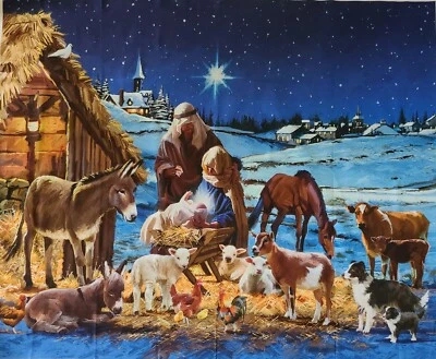 Digitally Printed Nativity Scene Fabric Panel 35"L X 44"W By Four Seasons - Image 1 of 4