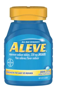 Aleve Naproxen Sodium 220 mg. 320 Caplets Pain Reliever/Fever Reducer. Exp 11/27 - Picture 1 of 1