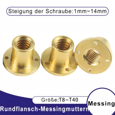 Messing Trapezgewinde Mutter Flanschmuttern T8/T10/T12/T14/T16-T40 Pitch 1-14mm - Bild 1 von 4