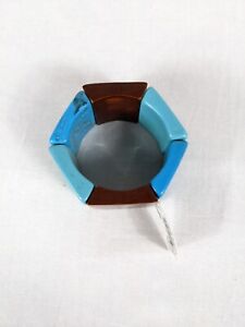 Apt. 9 Bangle Bracelet Stretch Square Beads Turquoise Blue Brown Wood NEW NWT