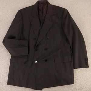 VTG Hopsack Jacket XL Gray Chalk Stripe 100% Wool Double Breasted Blazer 46R - Picture 1 of 15