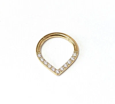 1 pieza Titanio Circonita cúbica Gema Pavimentada Línea Chevron Segmento Anillo Hélice Septum Clicker Foto 1 de 4