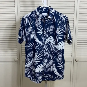 NWT Onia Linen & Cotton Tropical Print Short Sleeves Shirt Blue & White Small - Picture 1 of 10