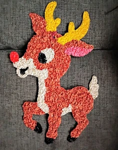 Vintage Melted Plastic Popcorn Rudolph Reindeer Christmas Decor Kitsch EUC - Picture 1 of 6