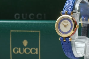 [N MINT in Box] Vintage Gucci 2000L Sherry Line Blue Gold Quartz women's watch - Picture 1 of 10