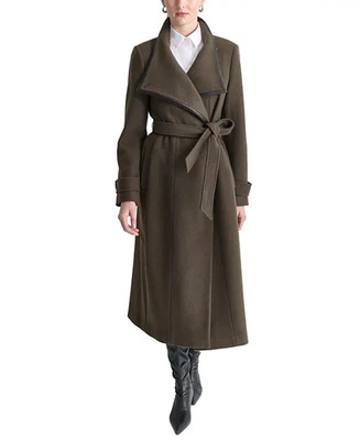 NWT $500 DKNY Wool-Blend Belted Wing-Collar Maxi Coat in Loden, Sz L - Image 1 of 4