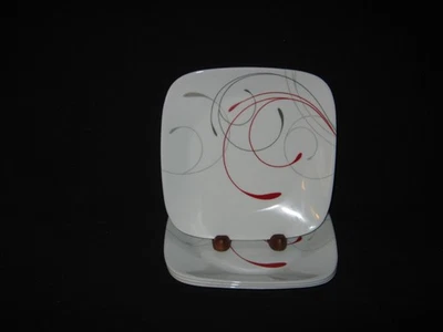 FOUR {4} CORELLE SPLENDOR 6 1/2" RED & GRAY SWIRLS SQUARE BREAD & BUTTER PLATES - Image 1 of 2