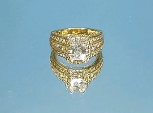 925 Sterling Silver Goldtone Ring cubic zirconia size 5 Beauty Fashion Elegant - Picture 1 of 10