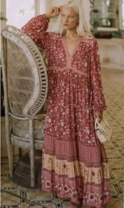 Spell & The Gypsy Portobello Road Maxi Dress Gown Wine Size S AU8/10 US4/6 *RARE - Picture 1 of 11