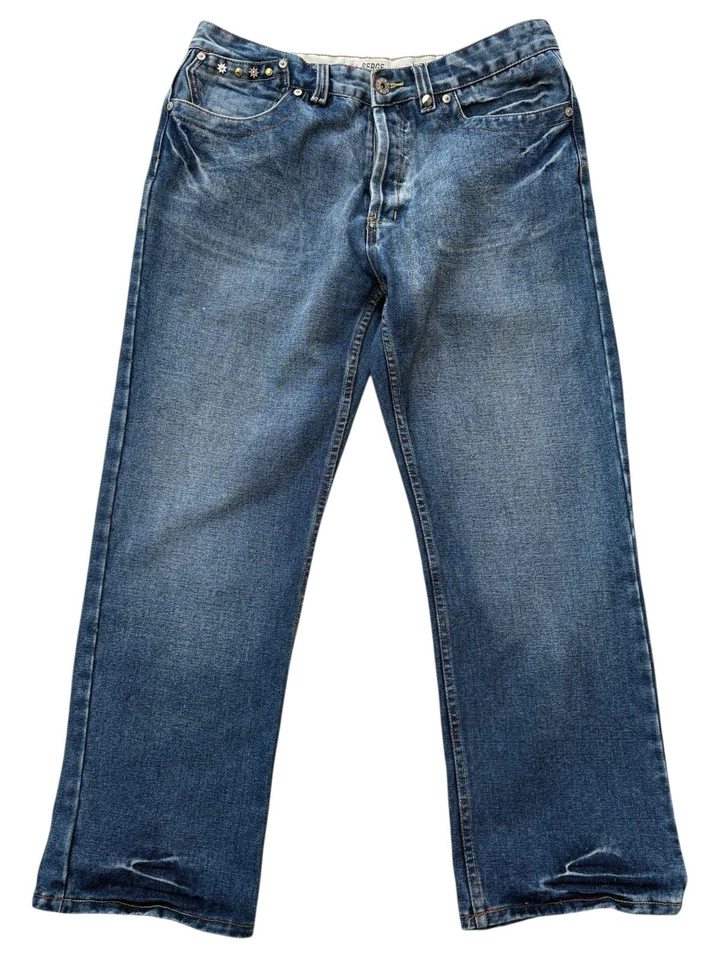 Y2K Duke Serge Men's Baggy Blue Cotton Thick Solid Jeans Size W36 L29 - Image 1 of 4